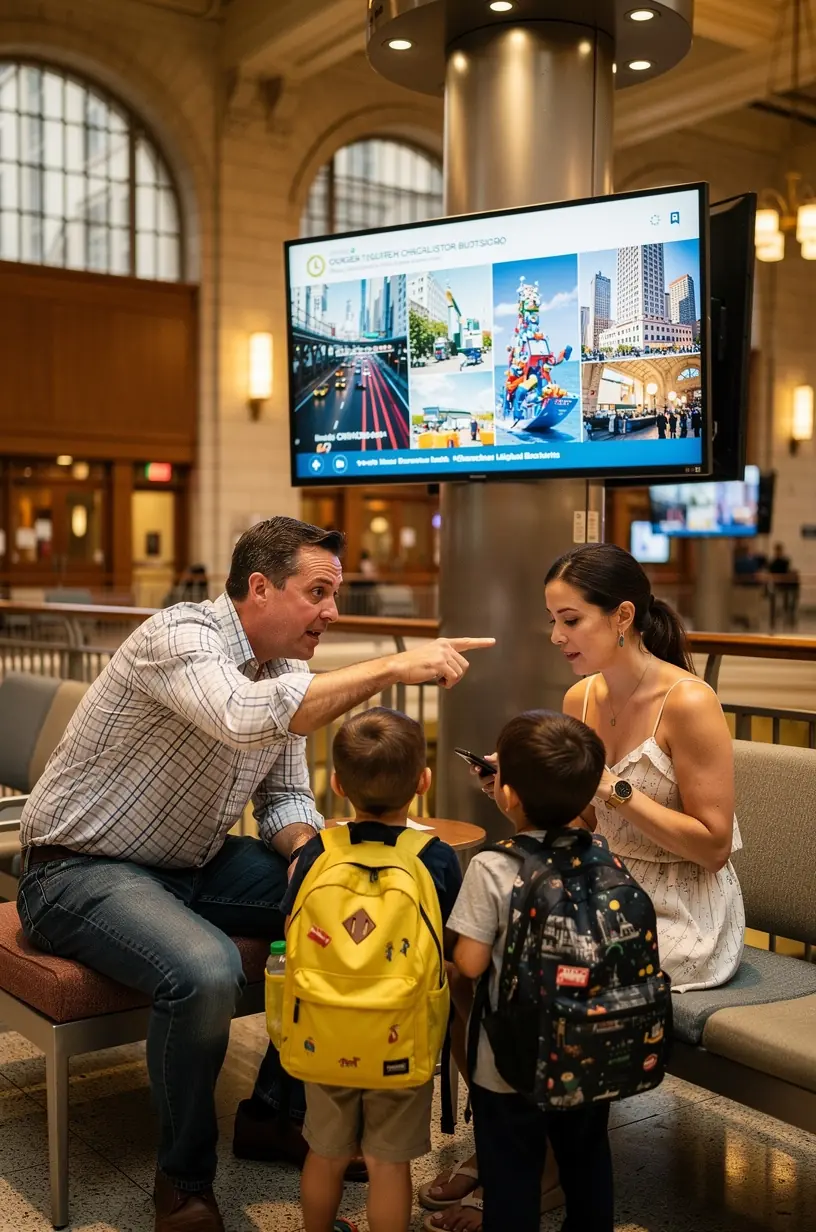 Интерактивная карта США с выделенными главными туристическими направлениями и станциями.